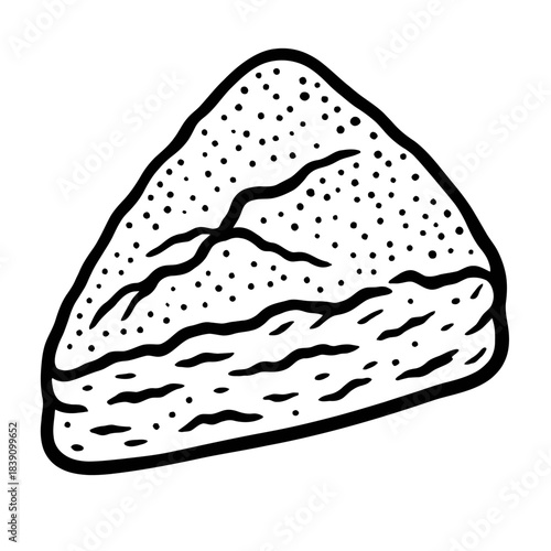 Elegant Monochrome Triangular Scone Illustration: A Modern Digital Art Piece Capturing the Essence of a Baked Good with Crumbly Texture and Layered Dough