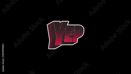 Yep Dark Red Neon Comic Halftone Sticker Title Animation On Alpha Loop