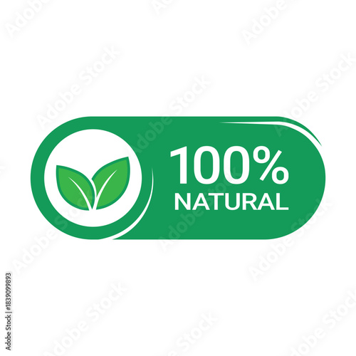 100% natural green badge icon label sticker stamp