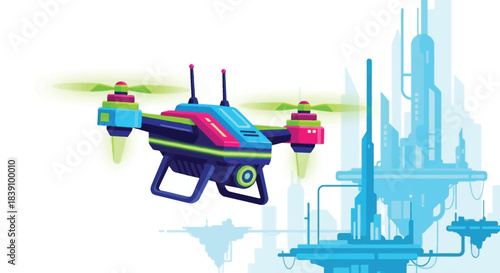 Futuristic drone technology with advanced features and aerial capabilities for surveillance and delivery.