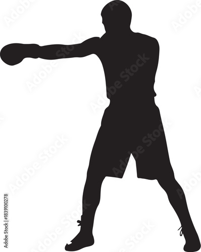 Silhouette of a boxer throwing a punch Keywords: boxer, silhouette, boxing, sport, athlete, man