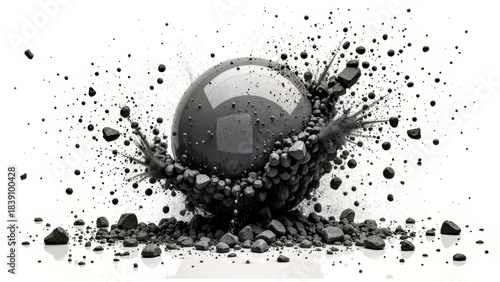 Black Ball Crack Black and White Abstract Art Picture