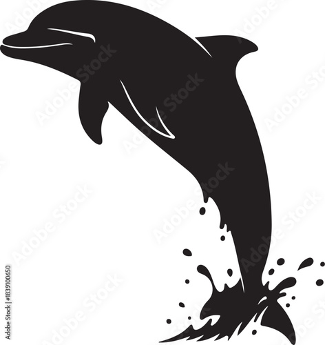 Silhouette of a dolphin jumping out of water ocean