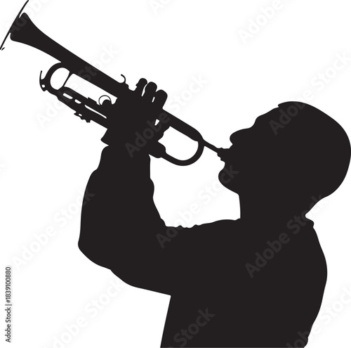 Silhouette of a man playing a trumpet musician music