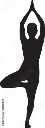 Silhouette of a person in yoga tree pose vrikshasana