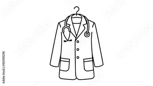 Line drawing of doctor's white lab coat with a stethoscope