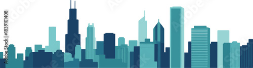 City skyline illustration on white background