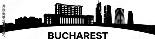 Bucharest skyline silhouette with landmarks on white background