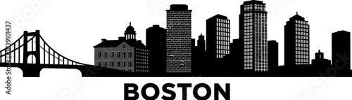 Boston skyline silhouette with bridge on white background