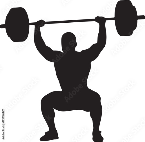 Silhouette of a weightlifter lifting a barbell weightlifting