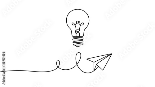 drawing symbolizing idea, creativity, innovation, journey, flight, and progress.