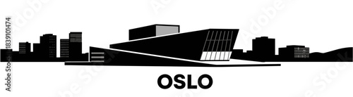Oslo skyline with opera house on white background