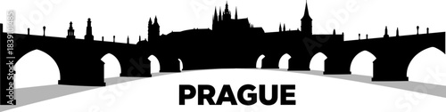 Prague skyline silhouette in black on white background