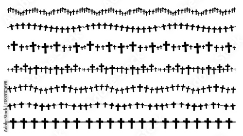 Christian cross silhouette border collection for religious design and cemetery decoration