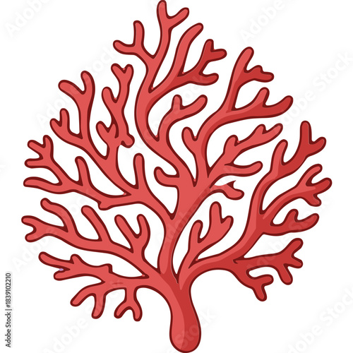 Vibrant Red Coral Branch Detailed Vector Illustration Underwater Marine Life Organic Structure Natural Beauty Delicate Branches Branching Growth Aquatic Ecosystem Ocean Flora Isolated on Black