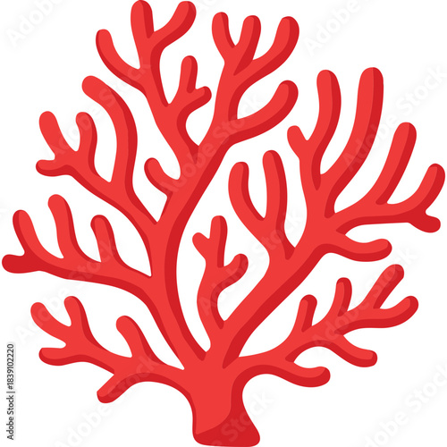 Vibrant Red Coral Branch Detailed Underwater Marine Life Specimen Isolated on Black Background