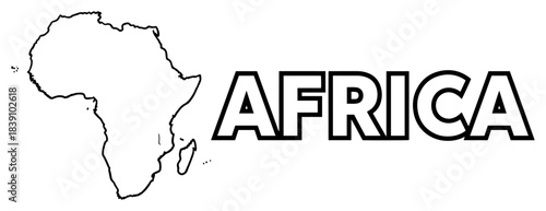 Africa continent map outline with text typography vector illustration of geographical shape