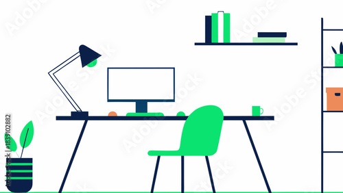 Minimalist Home Office with Desktop Computer and Greenery