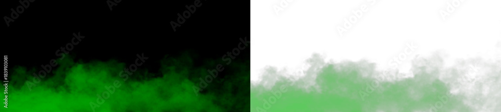 Fototapeta premium Magic green smoke fog texture with bright glow, isolated vapor movement on dark background, smooth mist overlay for illustration, design, wallpaper