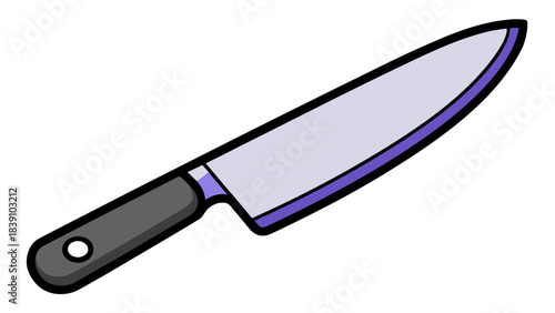 Classic Chef's Knife Illustration with Black Handle