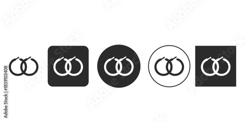 Intertwined wedding rings icon for marriage symbols | Black and white glyph icon set of two interlocking circles | Minimalist commitment and relationship symbol vector graphics 