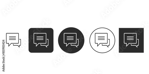 Set of communication chat message bubble icons for web UI | Customer support and comment symbol vector illustration | Black and white speech notification icon pack | Multiple conversation dialog box
