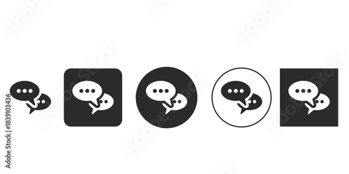 Monochrome conversation speech bubbles icon set | Black and white overlapping chat message UI element vector | Simple UI UX design element for direct messaging app | Flat design vector graphics 