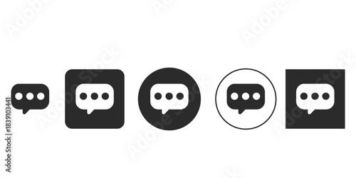 Black and white chat bubble icon set with ellipsis dots | UI indicator for typing status in messenger apps | Scalable vector message icon collection for web design