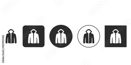 Minimalist black and white hoodie icon set for website design | Apparel jacket symbol vector illustration in monochrome style | E-commerce clothing menu icons flat design