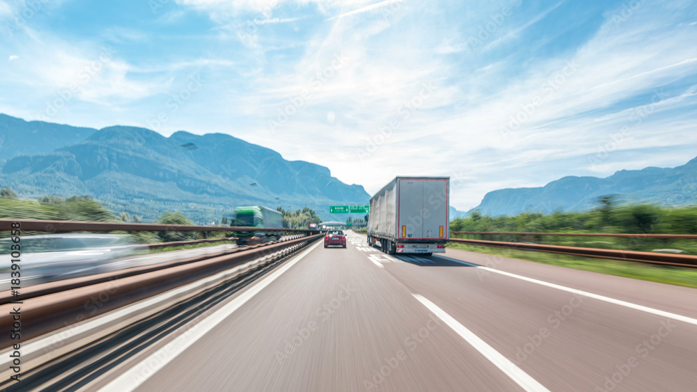 Fototapeta premium Driving on a highway through the mountains and meadows in Italy timelapse hyperlapse drivelapse