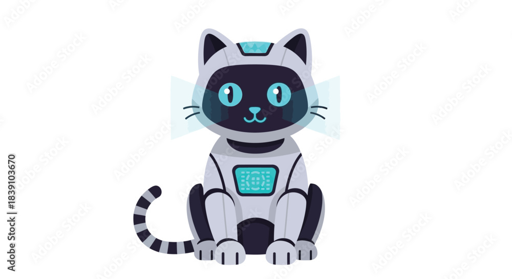 Obraz premium Futuristic robot cat sitting upright with a sleek design and glowing accents.