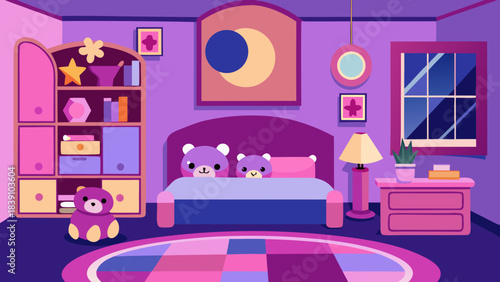Cozy Purple and Pink Girl's Bedroom Interior