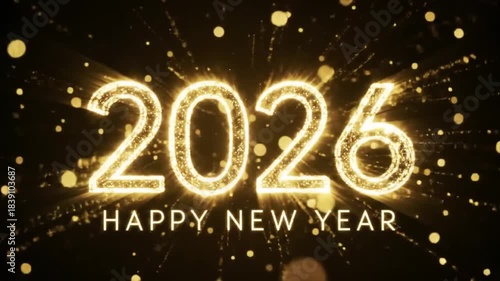 happy new year, new year 2026, 2026 celebration, new year background, fireworks, gold fireworks, festive lights, holiday greeting, celebration background, party celebration, golden numbers, typography