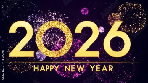 happy new year, new year 2026, 2026 celebration, new year background, fireworks, gold fireworks, festive lights, holiday greeting, celebration background, party celebration, golden numbers, typography