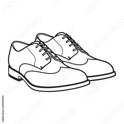 This vector illustration features a clean and detailed outline of a pair of formal dress shoes. The design showcases classic lace-up shoes with smooth curves, neatly defined stitching lines,