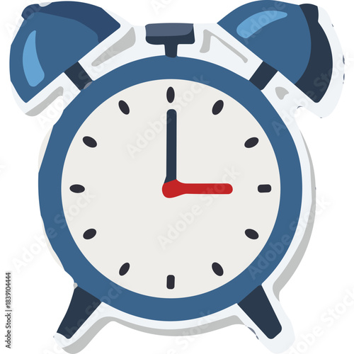 Vintage Style Blue And White Analog Alarm Clock With Red Hour And Minute Hands Showing Time On A White Background Isolated Object