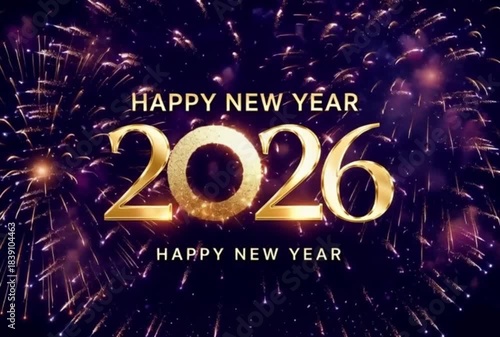 happy new year, new year 2026, 2026 celebration, new year background, fireworks, gold fireworks, festive lights, holiday greeting, celebration background, party celebration, golden numbers, typography