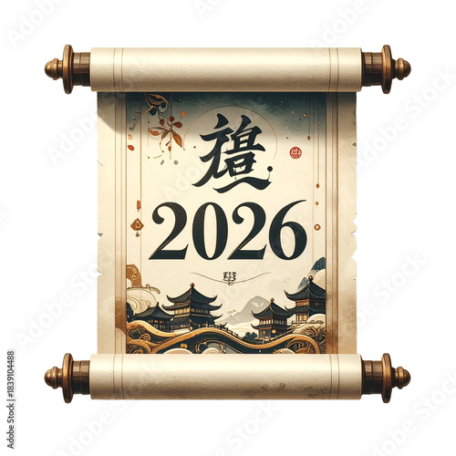 2026 Chinese New Year scroll with character.