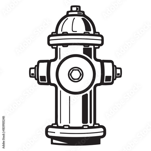This image features a classic fire hydrant, depicted in a bold, outline-style illustration. Fire hydrants are essential tools for firefighting and are often associated with safety, emergency services,