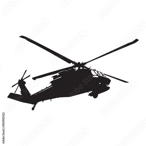 This striking silhouette of a military helicopter showcases the power and precision of airborne operations. The image is perfect for projects related to defense, aviation, military transport, or tacti