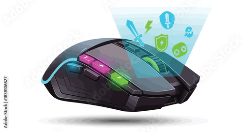 Gaming mouse with customizable RGB lighting and advanced features for competitive play.