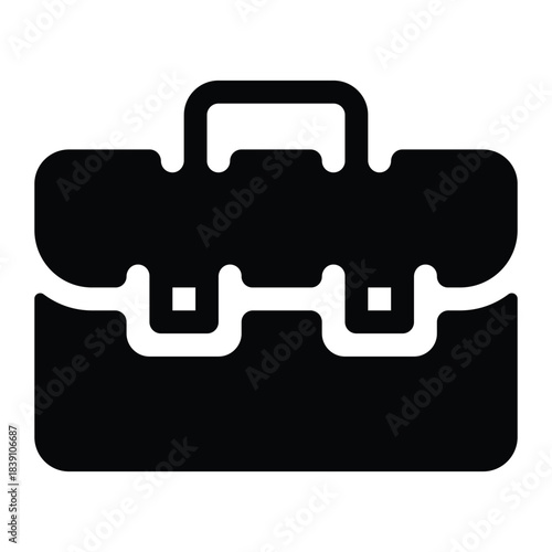 Solid briefcase icon for business, work, office, and corporate career.