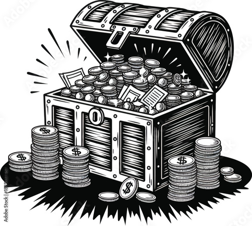 Treasure Chest Filled With Gold Coins Vector Illustration
