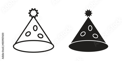 Birthday hat icons, Line vector. solid symbol set