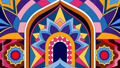 Vibrant Geometric Mandala Arch Pattern