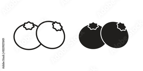 Blueberries icons, Line vector. solid symbol set