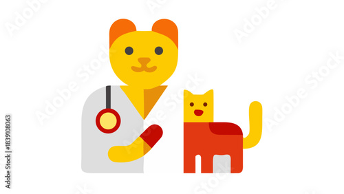 Veterinarian holding a cat with a stethoscope icon