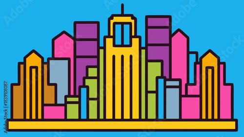 Colorful Modern Cityscape Skyline Illustration