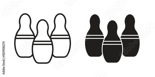 Bowling pins icons, Line vector. solid symbol set