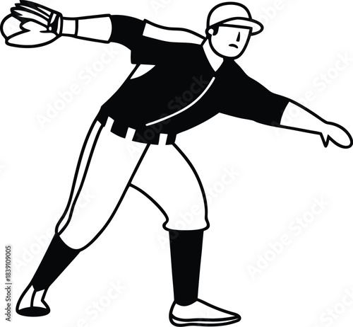 Baseball Fielder Throwing Pose Silhouette Vector